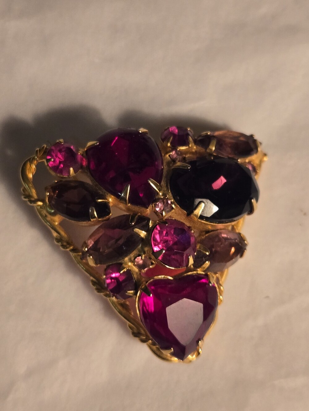 Vintage 1950s-60s Multicolor Statement Brooch Pin Gold Tone Faceted Glass Stones - Picture 6 of 14